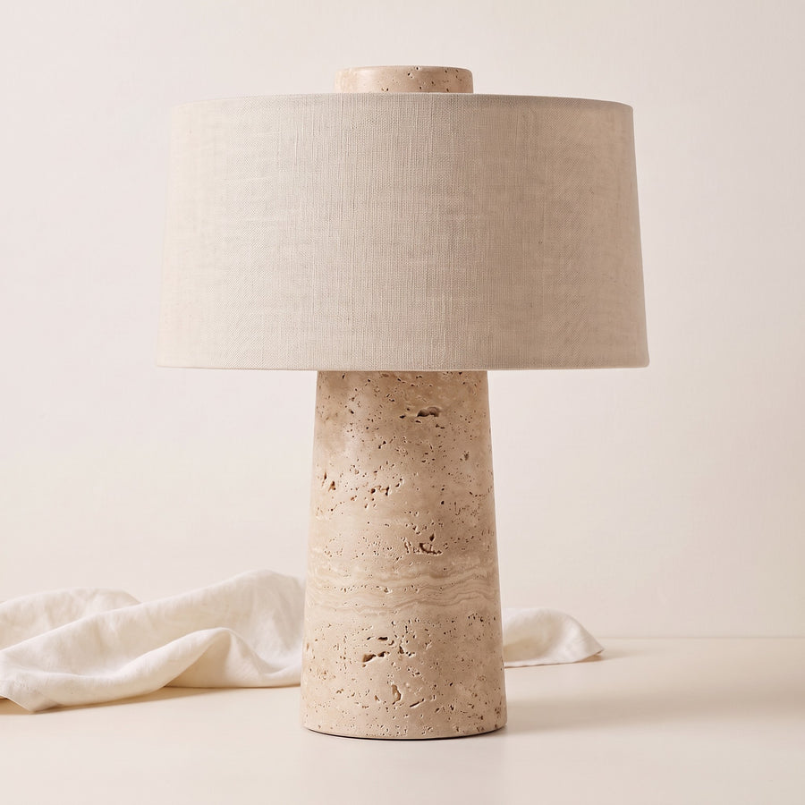 Tellur travertine and fabric table lamp