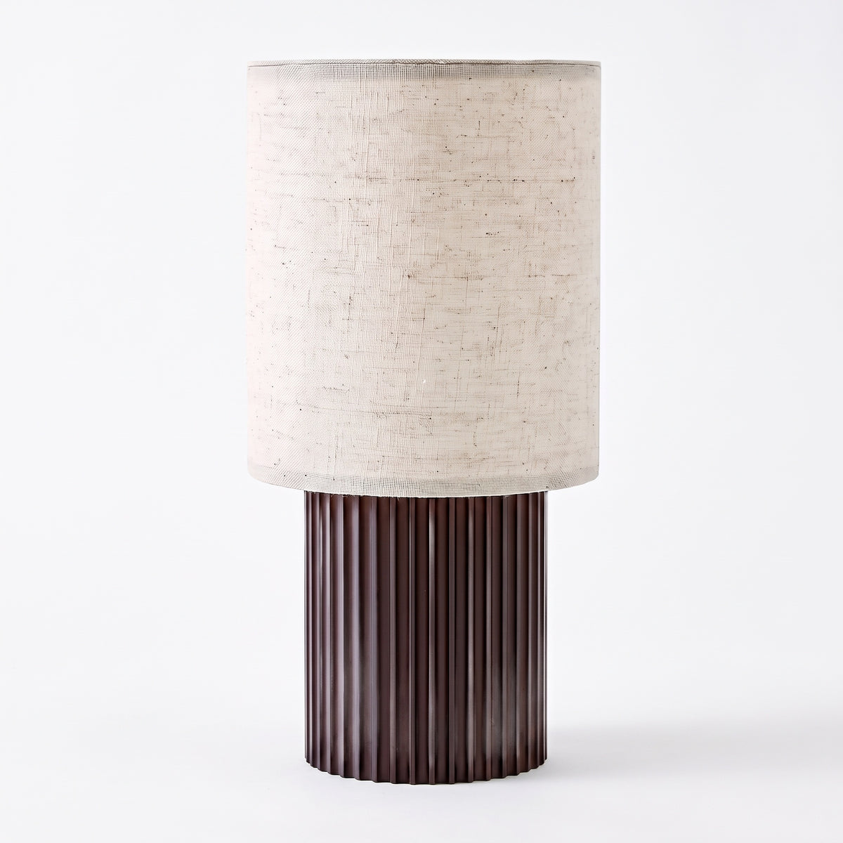 Colonne aluminum and linen table lamp on white background