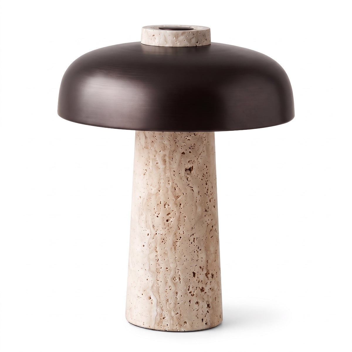 Silex rechargeable travertine table lamp on a white background