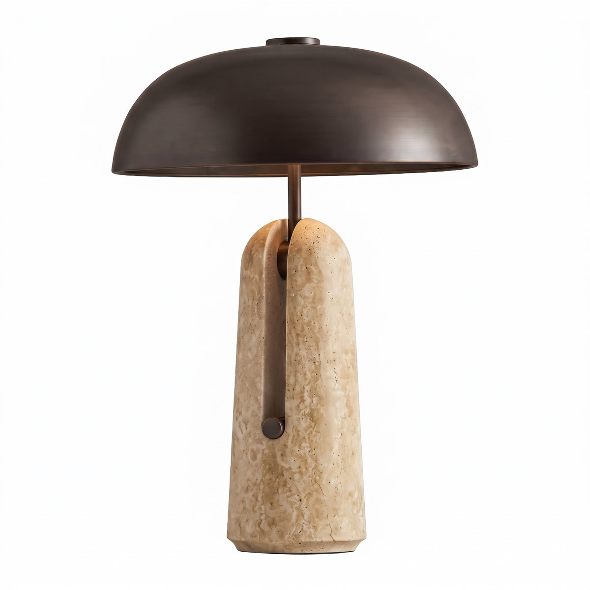 Sillon travertine and iron table lamp on a white background